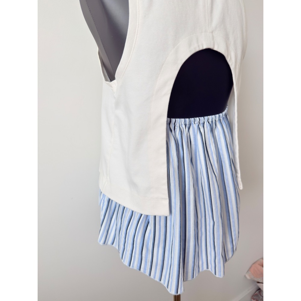 Anthropologie Open Back Striped Twofer Tank Top White Blue Cutout Back Small - Picture 10 of 13
